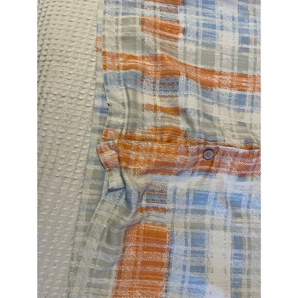 Tommy Bahama Silk Blend Original Fit Button Up Orange & Cream Plaid Top Medium - Picture 7 of 10